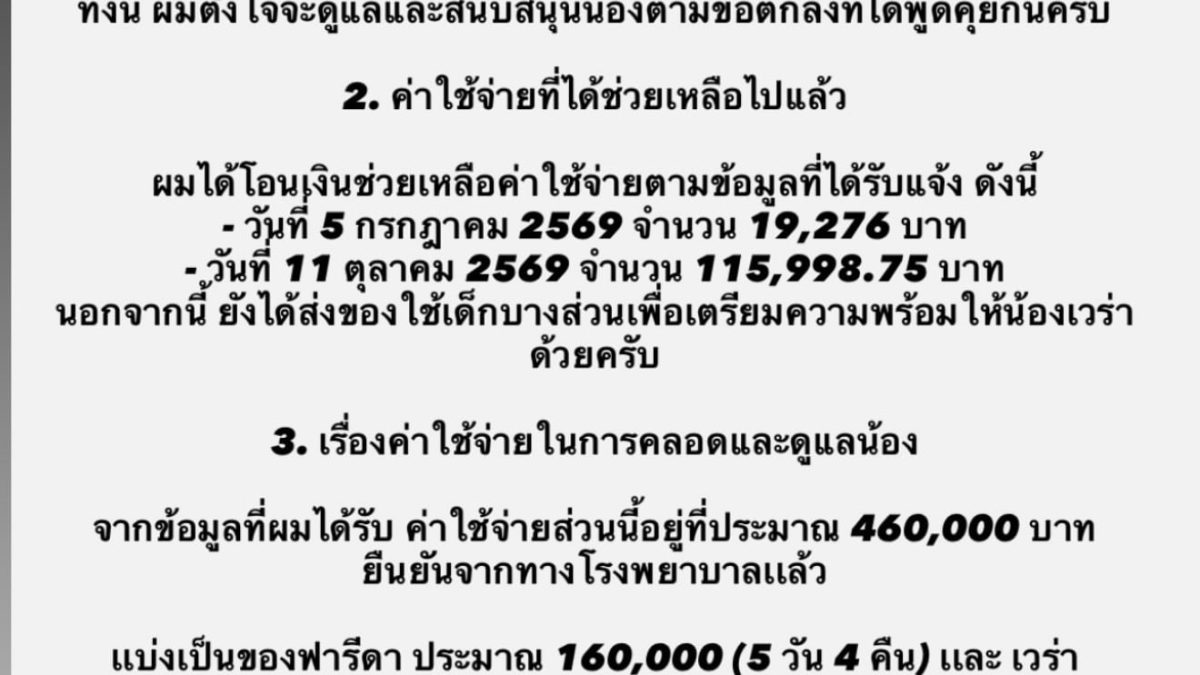 ติณติณ แจงค่าคลอดน้องเวร่า ยันโอนตามที่แจ้ง ไม่มียอด 1.6-1.8 ล้าน